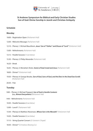 Divine Sonship 2016 Schedule